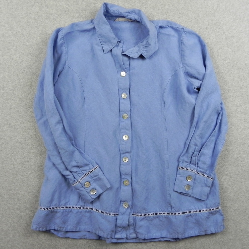 Soft Surroundings‎ Shirt Top Womens Medium Collared Button Up Blue Long Sleeve